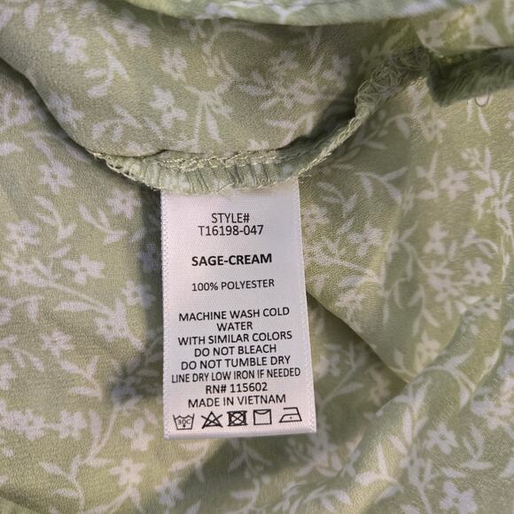 Lush Sage Green Ditsy Floral Wrap Shirt Side Tie Career Springcore Feminine - Picture 4 of 7